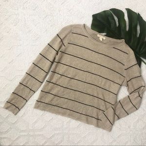 Eileen Fisher Beige Black Striped Linen Top Sz XS